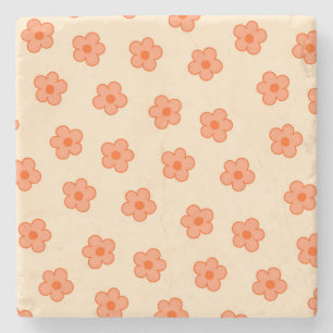 Whimsical Peach & Orange Floral Retro, Cheerful Stone Coaster