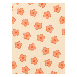Whimsical Peach & Orange Floral Retro, Cheerful Tablecloth
