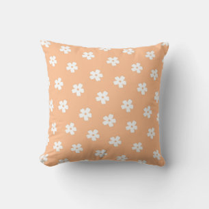 Whimsical Peach & White Floral Retro, Cheerful Cushion