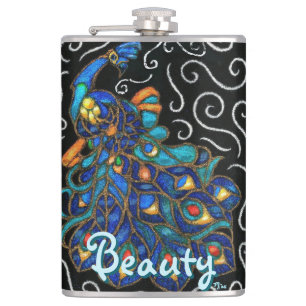 Whimsical Peacock Chalk Pastel Bird Personalised Hip Flask