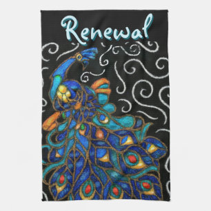 Whimsical Peacock Chalk Pastel Bird Personalised Tea Towel