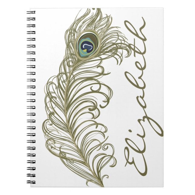 Whimsical Peacock Feather Personalised Notebook (Front)