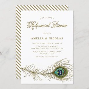 Whimsical Peacock Feather Rehearsal Dinner Invitation