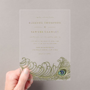 Whimsical Peacock Feather Vintage Wedding Acrylic Invitations