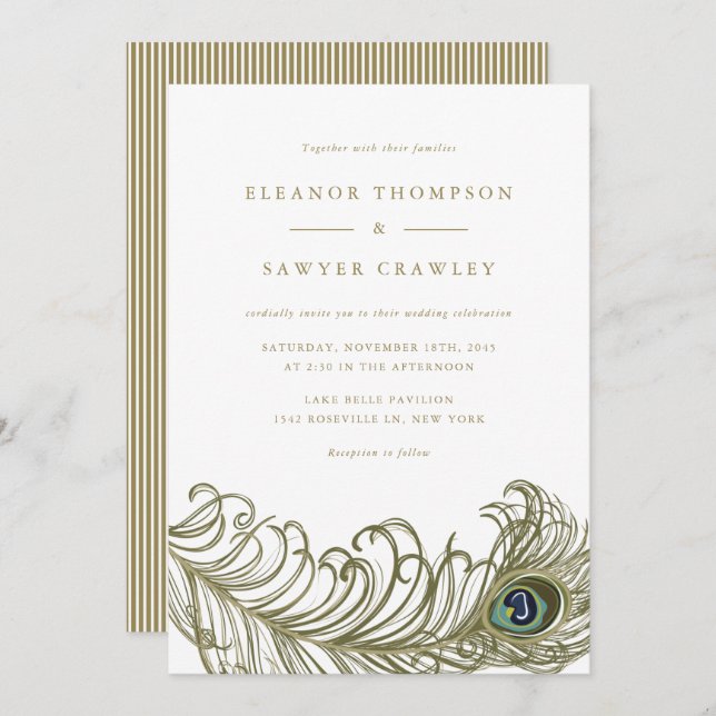 Whimsical Peacock Feather Wedding Invitation (Front/Back)