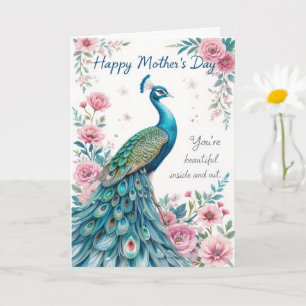 Whimsical Peacock Floral Mothers Day  Card