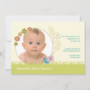 Whimsical Peacock Photo Birth Announcement Card