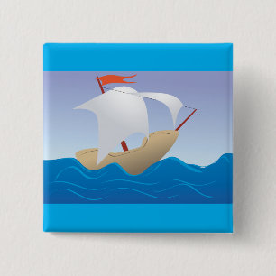 Whimsical Peanut Boat Minimalist Sailing Ship 15 Cm Square Badge
