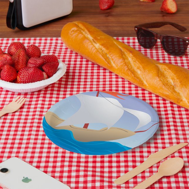 Whimsical Peanut Boat Minimalist Sailing Ship Paper Plate (Creator Uploaded)