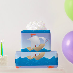 Whimsical Peanut Boat Minimalist Sailing Ship Wrapping Paper