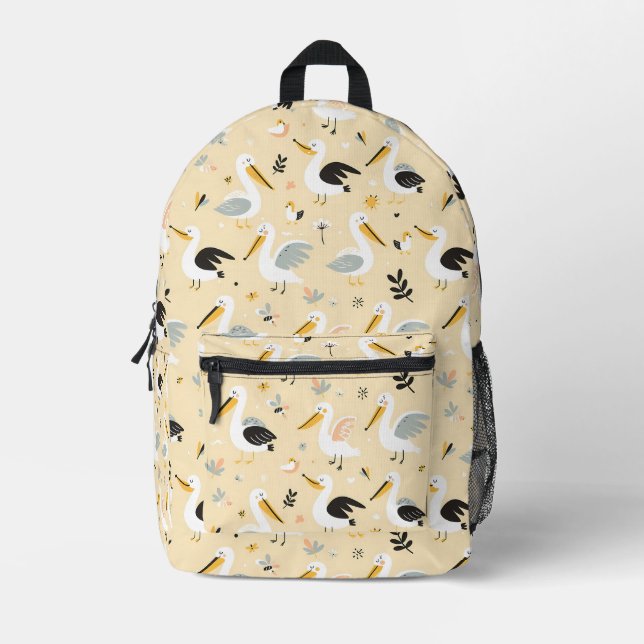 Whimsical Pelican Paradise Printed Backpack (Front)