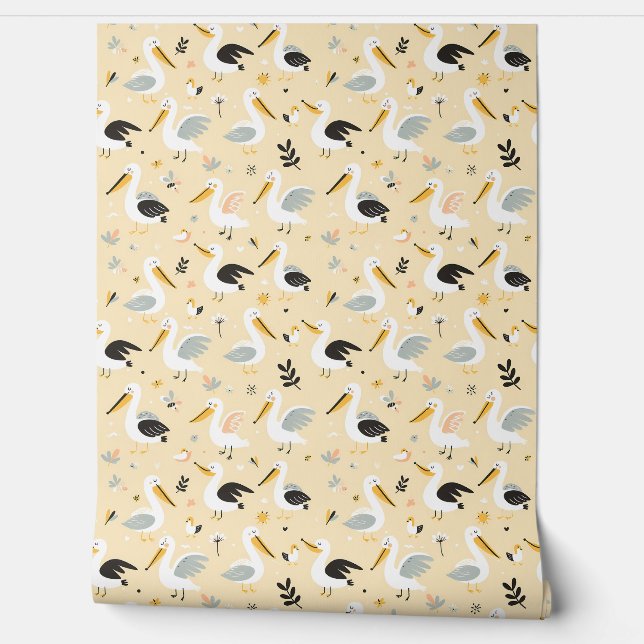 Whimsical Pelican Paradise Wallpaper (Unrolling)