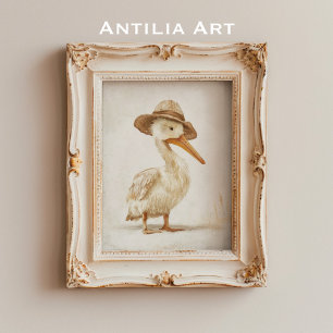 Whimsical Pelican Portrait Painting Water Bird Poster