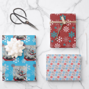 Whimsical Penguin & Polar Bear Watercolor Art Wrapping Paper Sheet