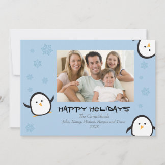 Whimsical Penguins Holiday Card (blue)