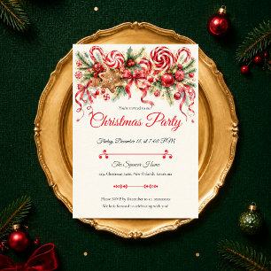 Whimsical Peppermint Christmas Party Invitation