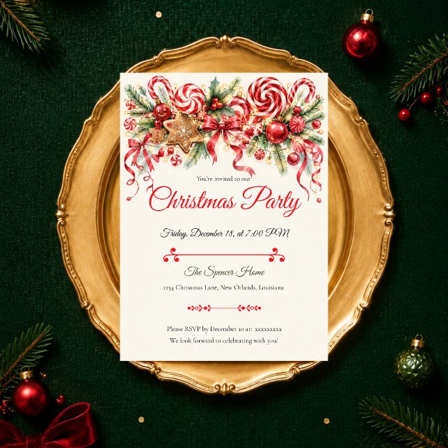 Whimsical Peppermint Christmas Party Invitation (Creator Uploaded)