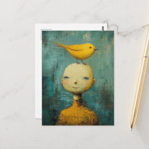 Whimsical Person with yellow bird on their head Postcard