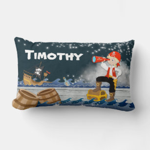 Whimsical Personalise Pirate Boy Nighttime Lumbar Cushion