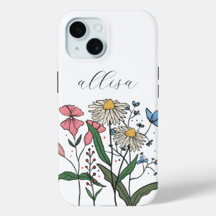 Whimsical Personalised Floral Wildflower  iPhone 15 Case