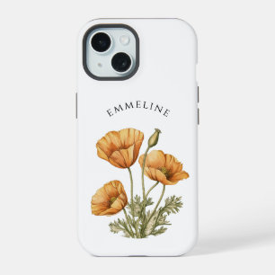 Whimsical Personalised Golden Poppies iPhone 15 Case