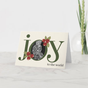 Whimsical Personalised JOY Floral Christmas Photo  Card