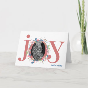 Whimsical Personalised JOY Floral Christmas Photo  Card