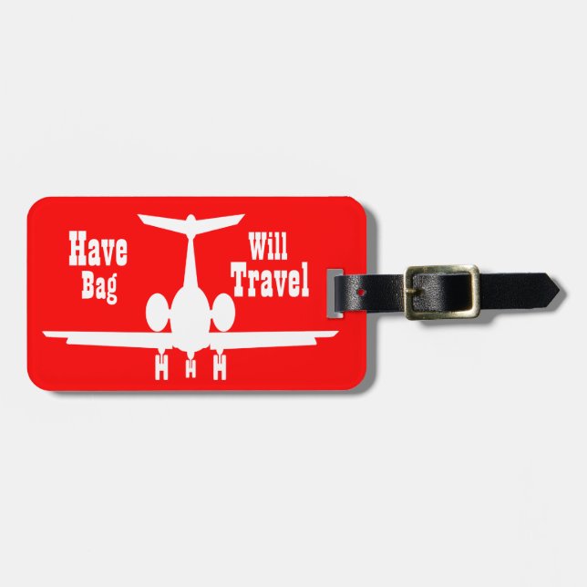 Whimsical Personalised Red Aeroplane Luggage Tag (Front Horizontal)