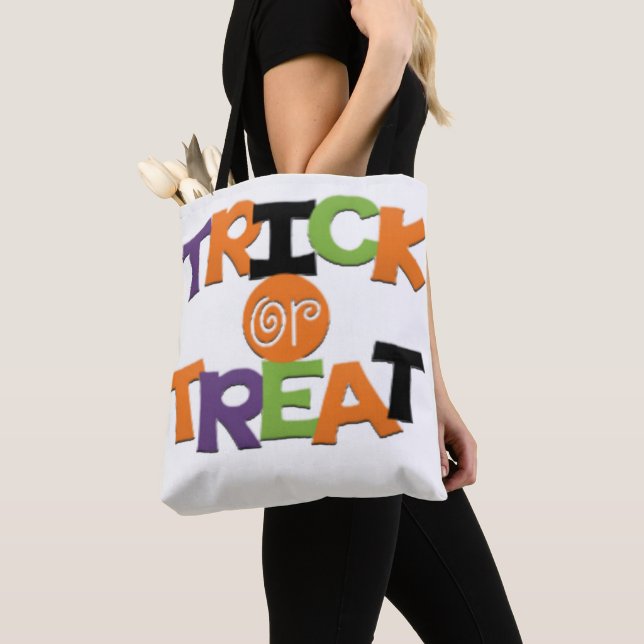 Whimsical Personalised Trick or Treat Design Tote Bag (Close Up)
