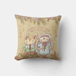 Whimsical Personalised Wedding Bride Groom Rustic Cushion