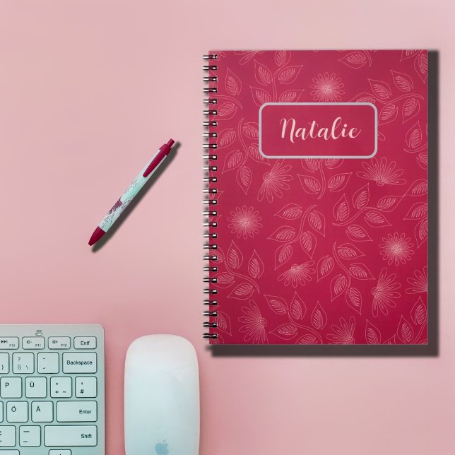 Whimsical  personalized floral in  blue-red notebook (Creator Uploaded)