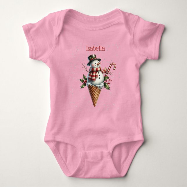 Whimsical Personalized Snowman with Candy Cane Baby Bodysuit (Front)