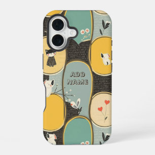 Whimsical Pet and Floral Pattern iPhone 16 Case