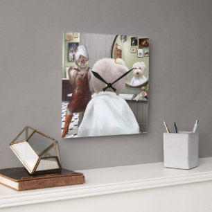 Whimsical Pet Barber Shop Square Wall Clock