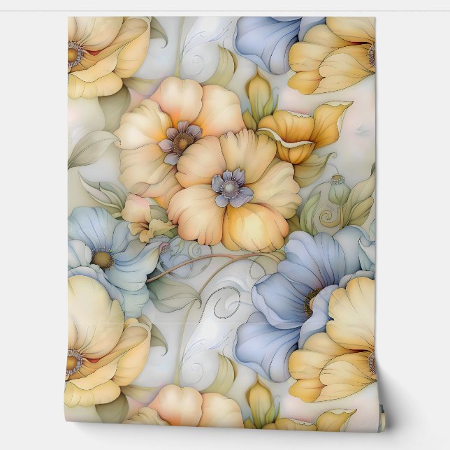 Whimsical Petal Illumination Botanical Wallpaper (Unrolling)