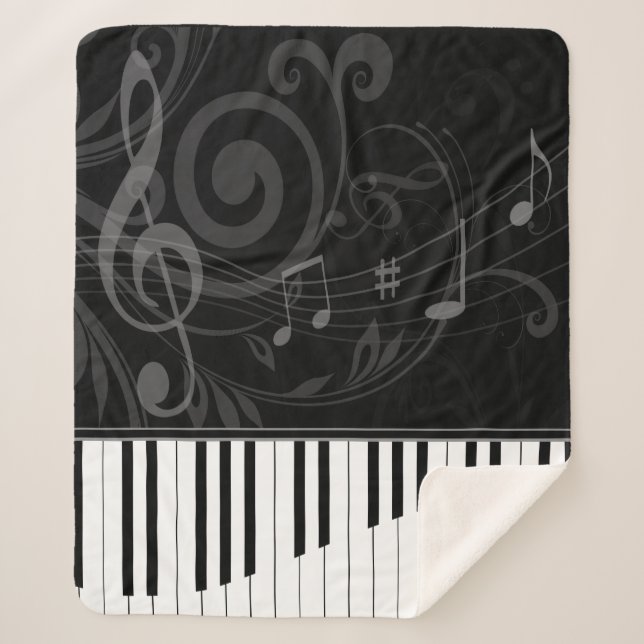 Whimsical Piano and Musical Notes Sherpa Blanket (Front)