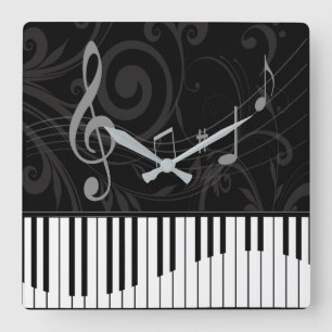 Whimsical Piano and Musical Notes Square Wall Clock