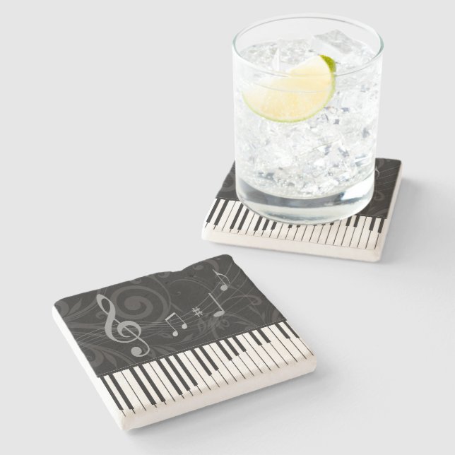 Whimsical Piano and Musical Notes Stone Coaster (Side)