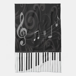 Whimsical Piano and Musical Notes Tea Towel