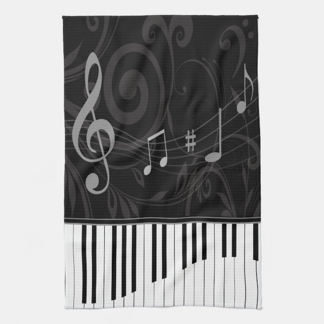 Whimsical Piano and Musical Notes Tea Towel (Vertical)