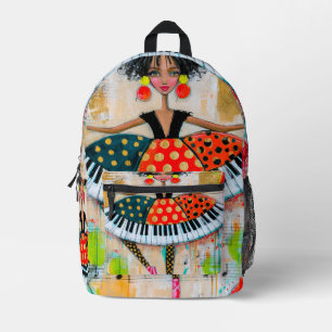 Whimsical Piano Keys Music Ballerina Printed Backpack