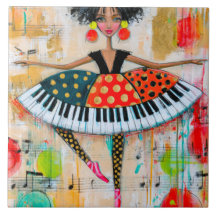 Whimsical Piano Keys Music Ballerina