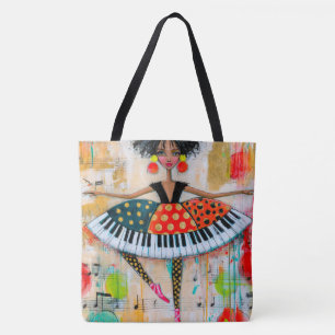 Whimsical Piano Keys Music Ballerina Tote Bag