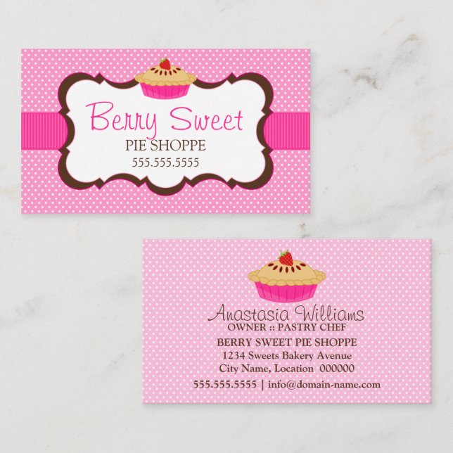 Whimsical Pie Bakery Pink Business Card (Front/Back)