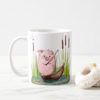 Whimsical Pig Fishing Mug