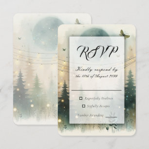 Whimsical Pine Forest Fairy Lights Wedding RSVP Card