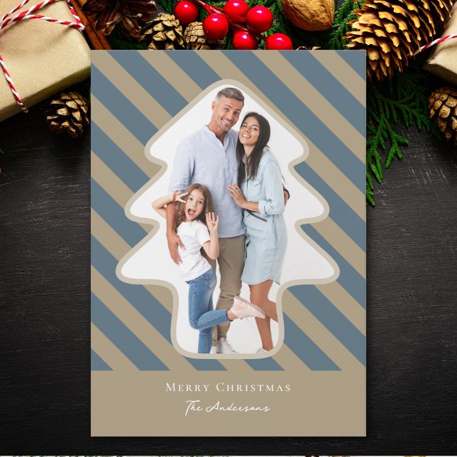 Whimsical Pine Tree Shaped Photo Merry Christmas Holiday Card (Creator Uploaded)