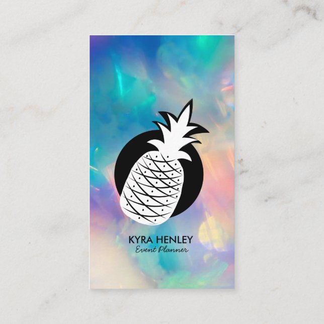 Whimsical Pineapple Simple Black White Any Service Business Card (Back)