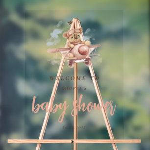 Whimsical Pink Aeroplane Adventure Baby Shower Acrylic Sign