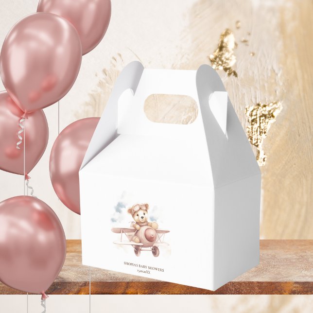 Whimsical Pink Aeroplane Adventure Baby Shower Favour Box (Creator Uploaded)